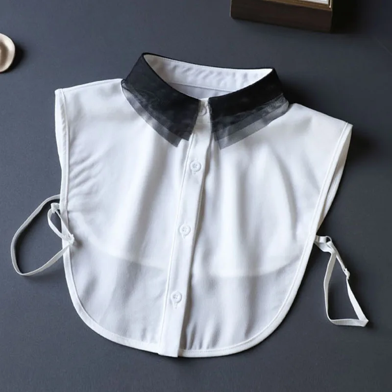 

Fake Collar Lace White Fake False Collars Woman 2020 Removable Chiffon Lady Detachable Collar Shirt With Beads Faux Col Chemisie