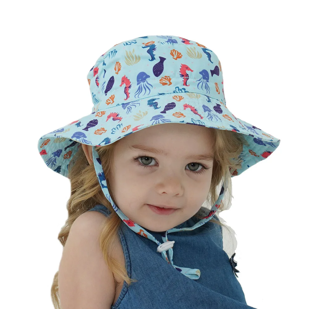 

Summer Baby Sun Hat Boys Cap Children Panama Unisex Beach Girls Bucket Hats Cartoon Infant Caps UV Protection