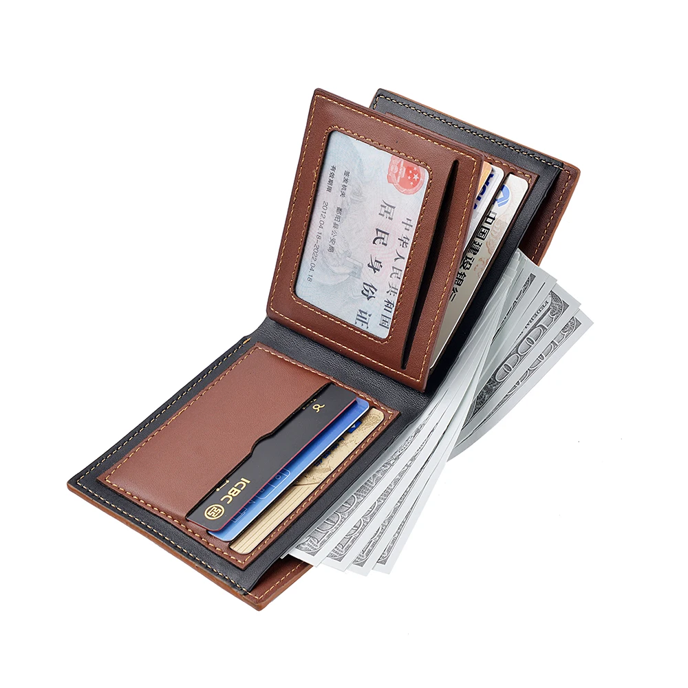 

Retro Men Wallets Short Patchwork Banknote ID Card Holders Three Fold Coin Organizer Pack PU Bags Coin Pocket Clutch Storage