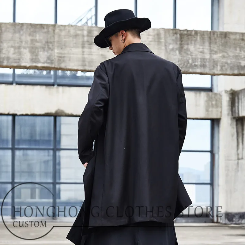 Модная мужская куртка оригинального дизайна в новом стиле темно-Тренч средней