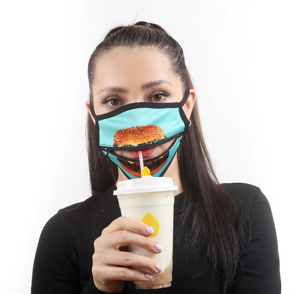 Zohra Удобная дизайнерская маска для лица открывающаяся с принтом гамбургеров на