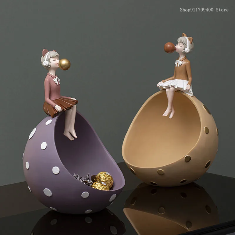 

Bubble girl STATUE DECORATION creative resin candy snacks key storage box sculpture living room decoration bedroom decoration