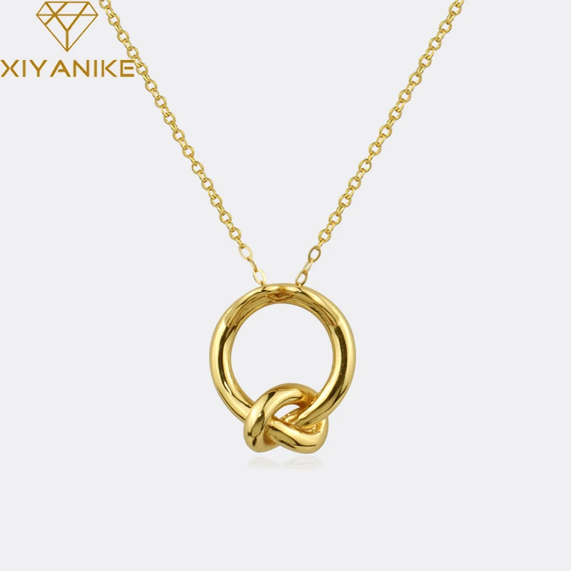 

XIYANIKE Silver Color Knotted Circle Ring Pendant Necklace Female Fashion Temperament Simple Golden Jewelry Wholesale