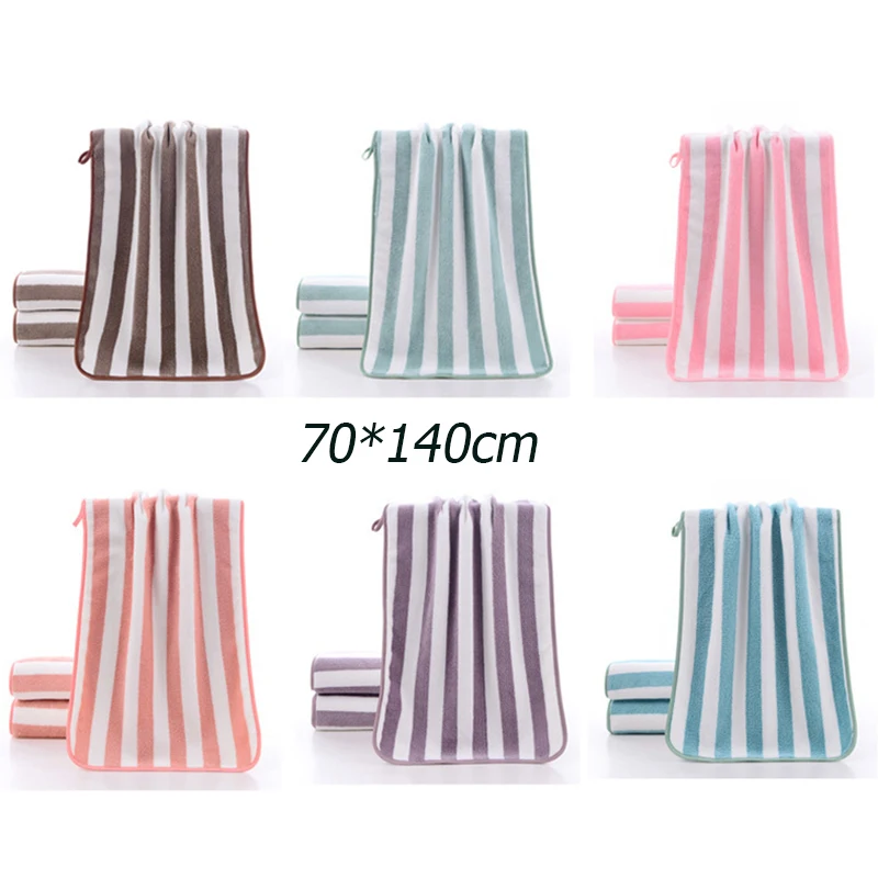 

70x140cm Microfiber Absorbent Drying Bath Beach Towels Washcloth Swimwear Shower Bathtowel Cloth Solid Color Striped Bath Towel