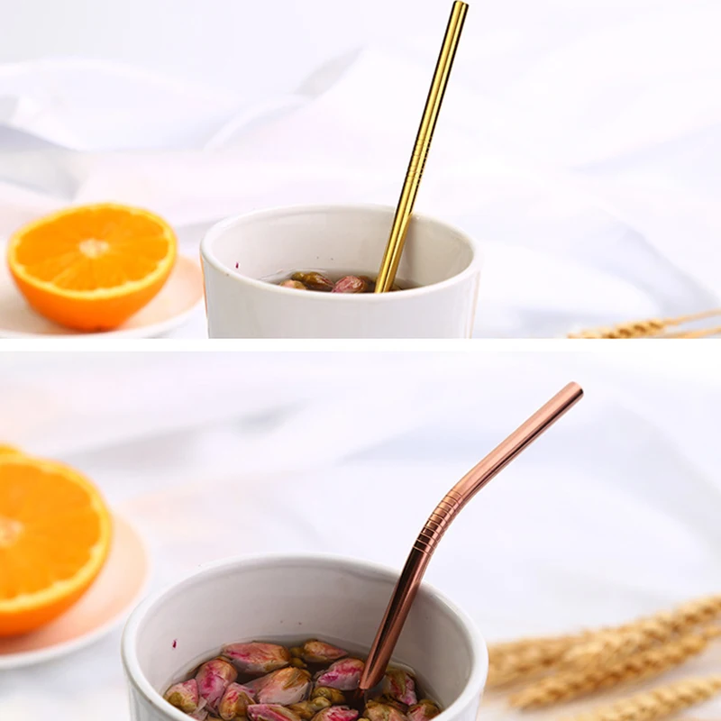 Многоразовая металлическая соломинка для питья 304 из нержавеющей стали с щеткой