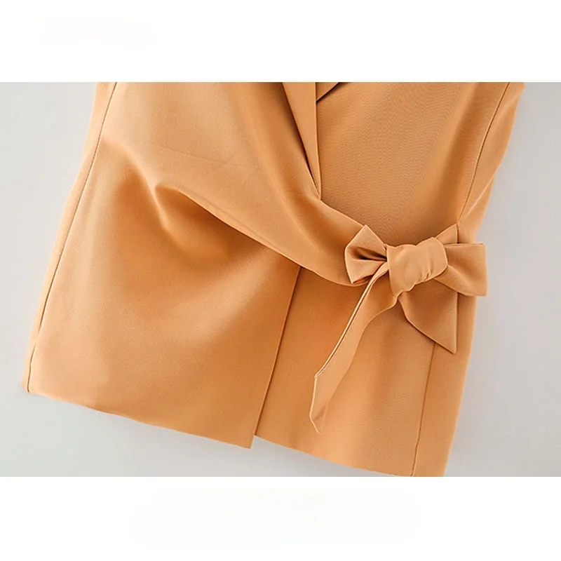 

Women 2021 Fashion With Belt Office Wear Wrap Vest Coat Vintage Notched Collar Sleeveless Female Waistcoat Chic Tops
