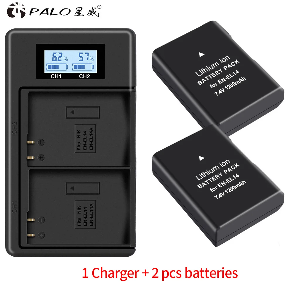 charger and 2battery 2 шт. EN-EL14 EN-EL14a ENEL14 RU EL14 EL14a Батарея+ ЖК-дисплей Dual USB Зарядное устройство для Nikon D3100 D3200 D3300 D5100 D5200 D5300 - Цвет: charger and 2battery
