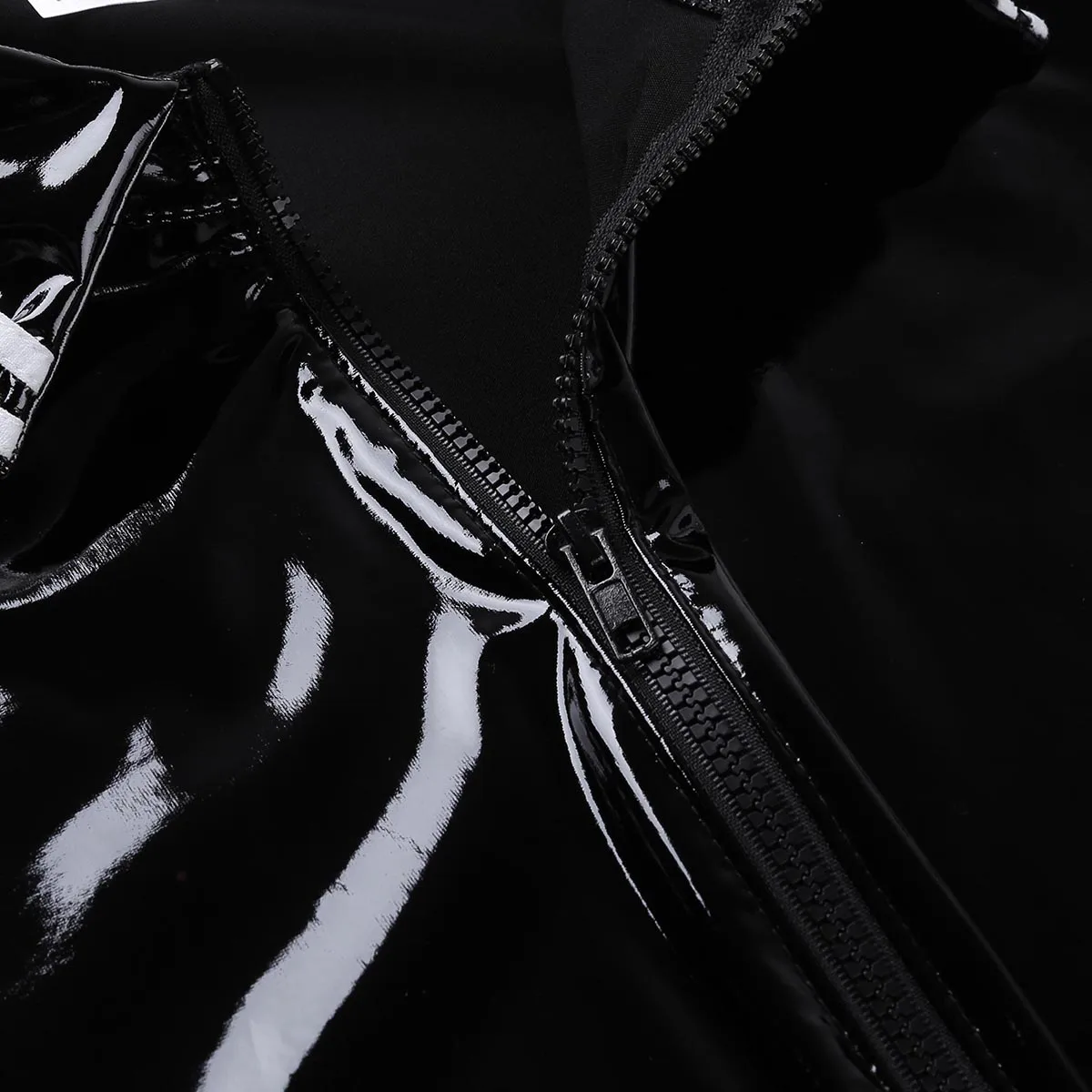 

Black Mens One-piece Wet Look Patent Leather Clubwear Jumpsuit Short Sleeve Front Zipper Boxer Briefs Leotard Bodysuit Underwear