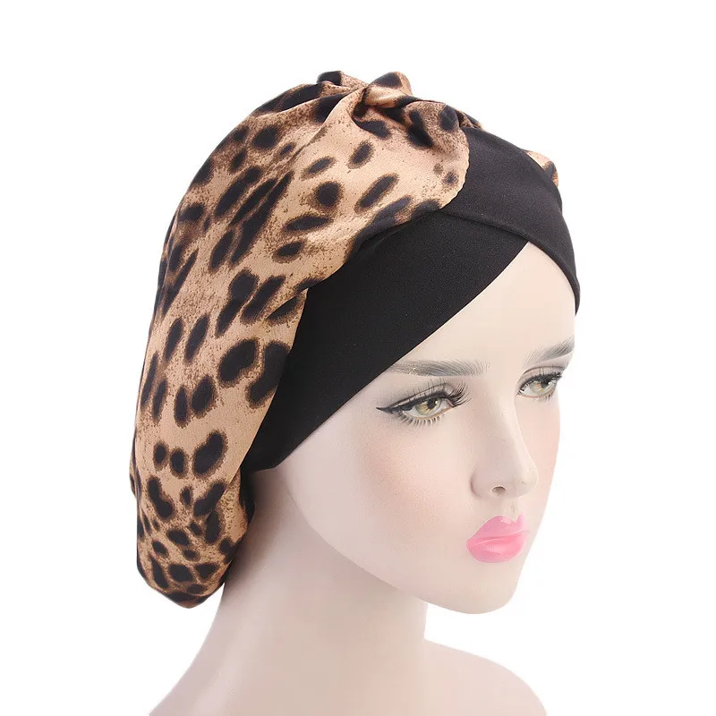 

Leopard Turban Caps For Women Muslim Hijab Headband Bonnet Hat Africain Headwrap Forehead Cross Inner Hijab Caps Turbante Mujer