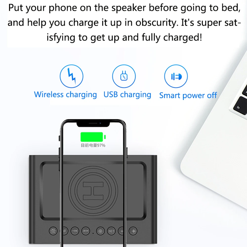 Будильник цифровой динамик Bluetooth FM-радио с часами зарядным устройством USB и