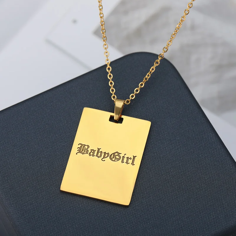 

Vintage Square BabyGirl Necklaces For Women Couple Chain Necklace Old English Pendant Stainless Steel Jewelry Gifts On-Sale