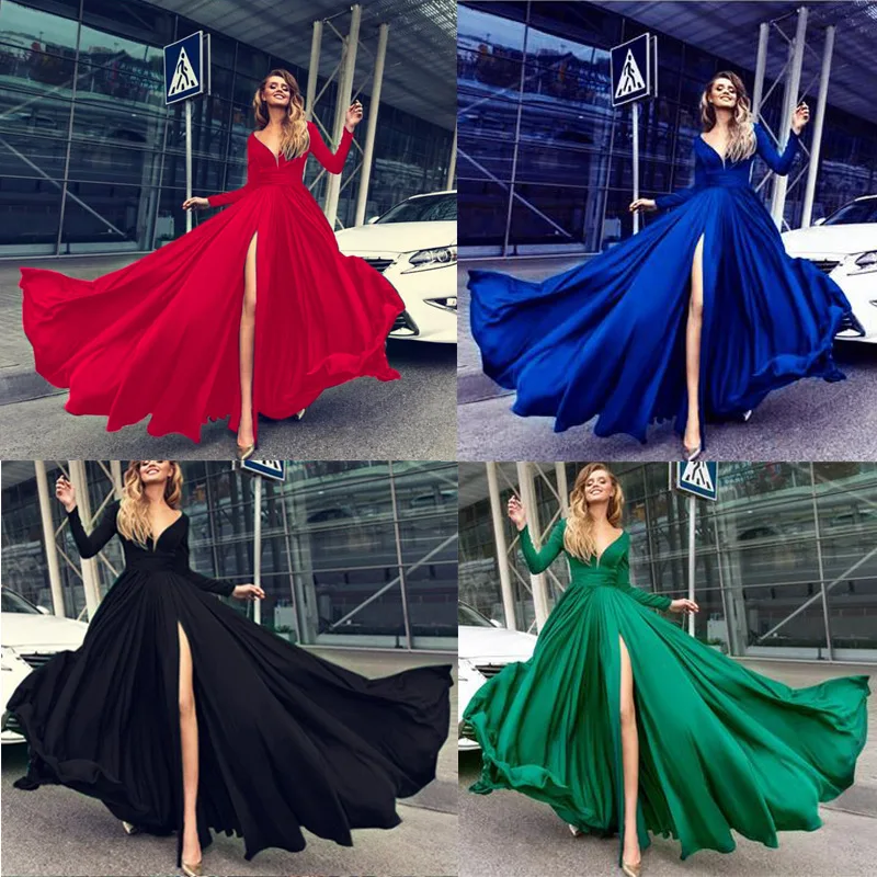 

Hot Selling New Style Dress Hot Selling Sexy Deep V Long-sleeved Dress