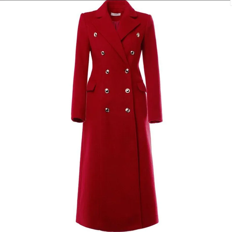 Женское шерстяное пальто, красное приталенное двубортное пальто, верхняя одежда, модель r1422 на осень и зиму, 2021