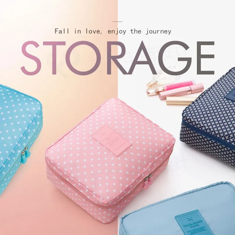 Большая вместительная косметичка Оксфорд в горошек функциональная сумка