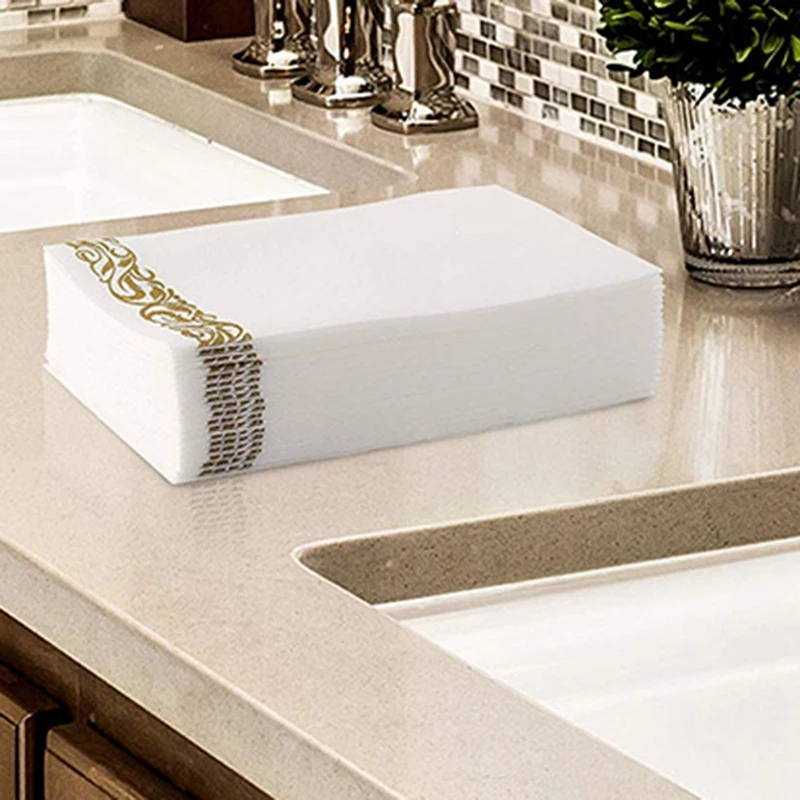 

100Pcs Disposable Hand Towels Paper Napkin Bathroom Weddings Party Hotel Napkins Paper Soft and Absorbent Airlaid Paper Guest To
