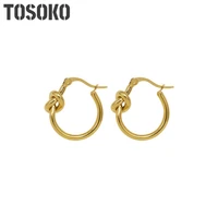 tosoko stainless steel jewelry knot circle earrings 18 k golden womens simple earrings bsf497