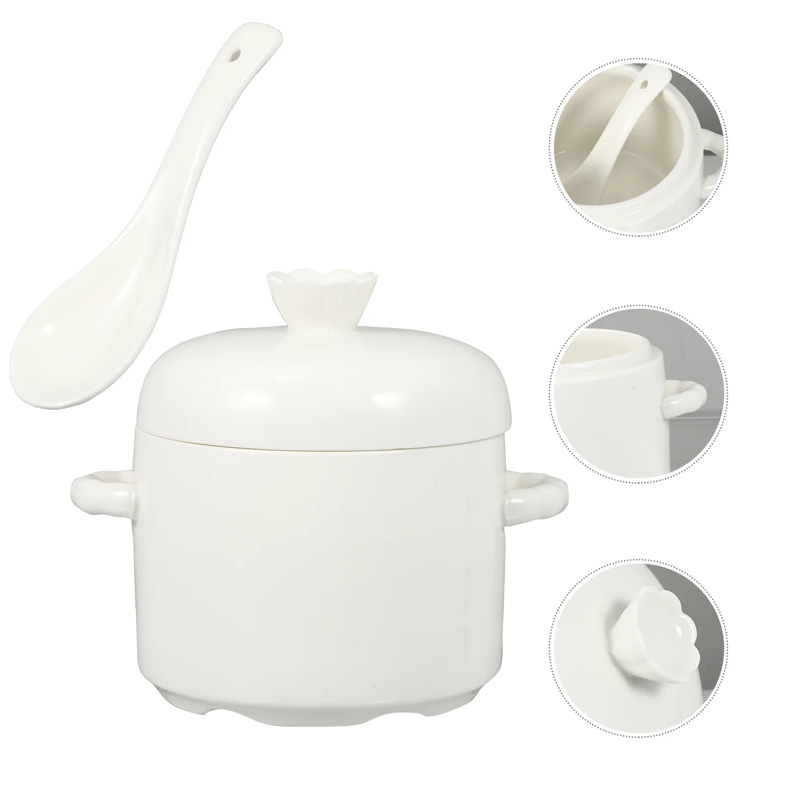 Olla peque&ntilde;a de cer&aacute;mica para sopa, estofado con tapa, vajilla de cer&aacute;mica para el hogar (blanco), 1 ud.-0