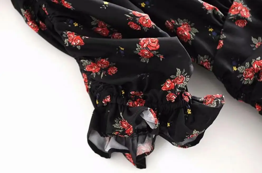 2019 сексуальное черное красное летнее платье с цветочным принтом оборками и