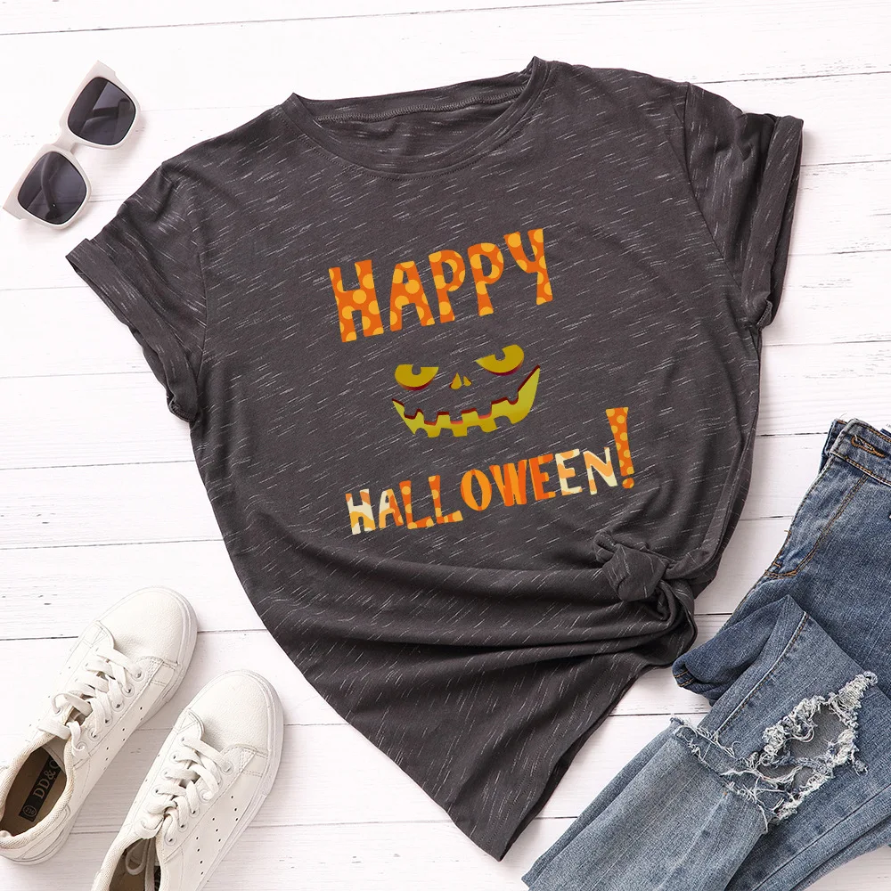 

Happy Halloween Letter Print T Shirt Oversized Aesthetic Short Sleeve Graphic Tees Plus Size Women Cotton Loose Tops Harajuku