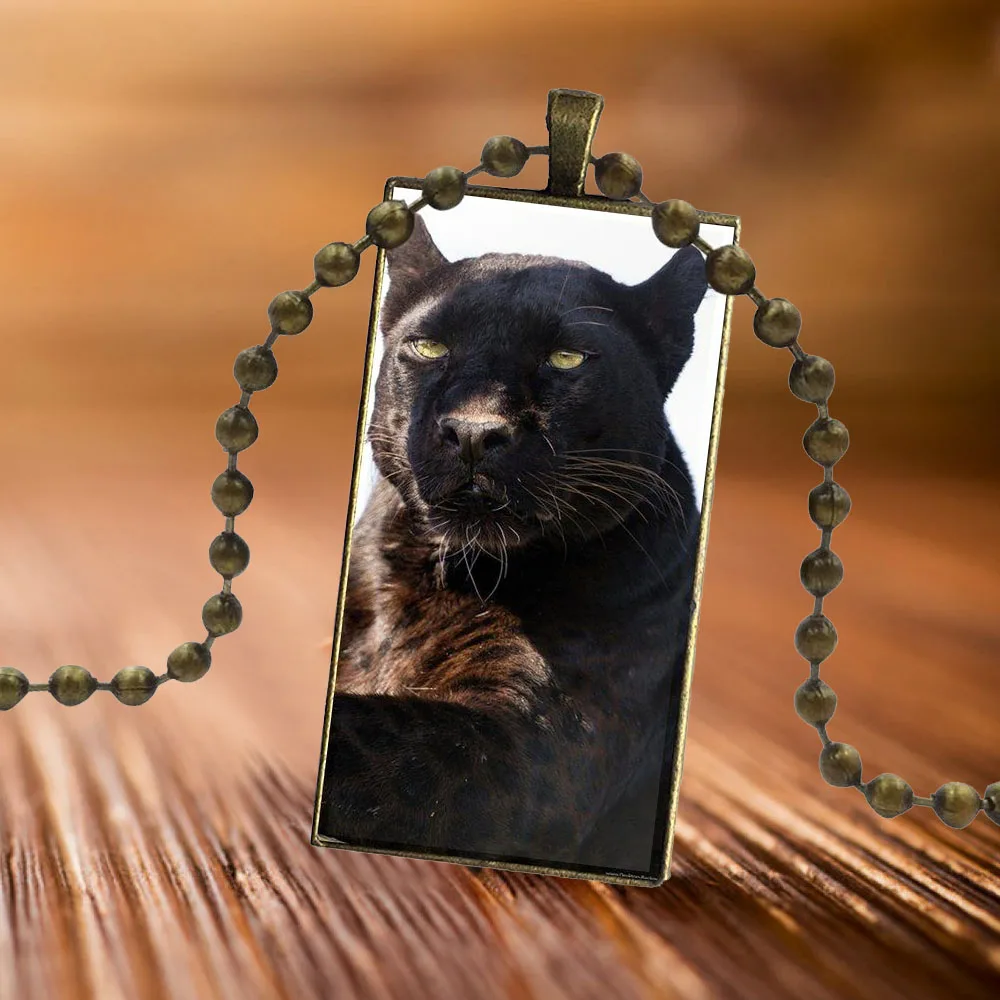 Красивый черный пантера мода стекло кабошон ожерелье из нержавеющей стали для