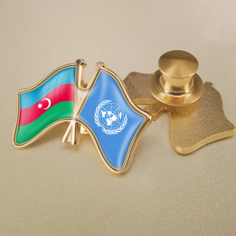 United Nations and Azerbaijan Crossed Double Friendship Flags Lapel Pins | Украшения и аксессуары
