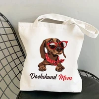 shopper dachshund wearing glasses printed kawaii bag harajuku women shopping bag canvas girl handbag tote bag shoulder lady bag