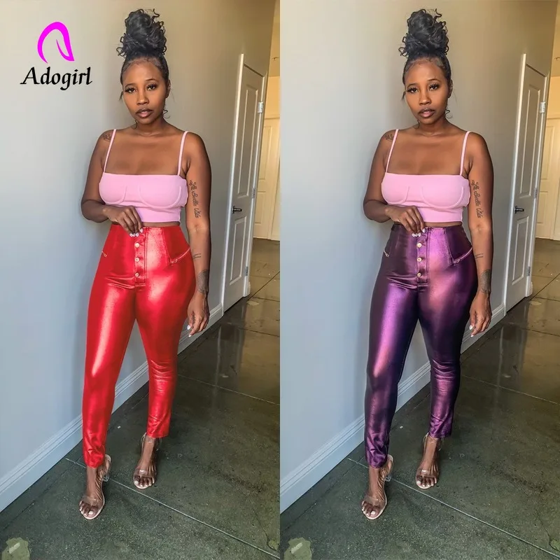 Женские Брюки-Капри из ПУ кожи с завышенной талией и пуговицами | Женская одежда