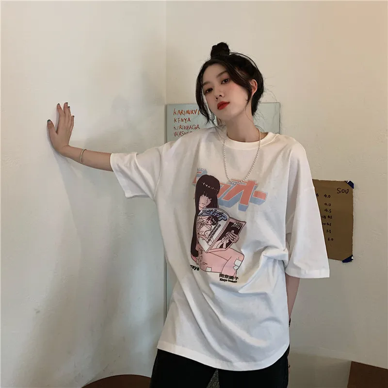 

2021 new top two-dimensional loose short-sleeved T-shirt women summer white