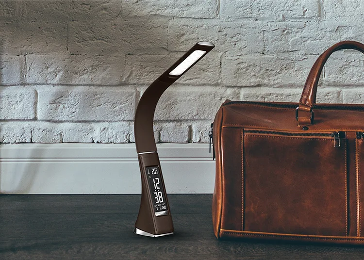 HoneyFly Leather Touch control СВЕТОДИОДНЫЙ Настольный светильник с светодиодный дисплеем, будильником и календарем, креативная Складная Настольная Лампа