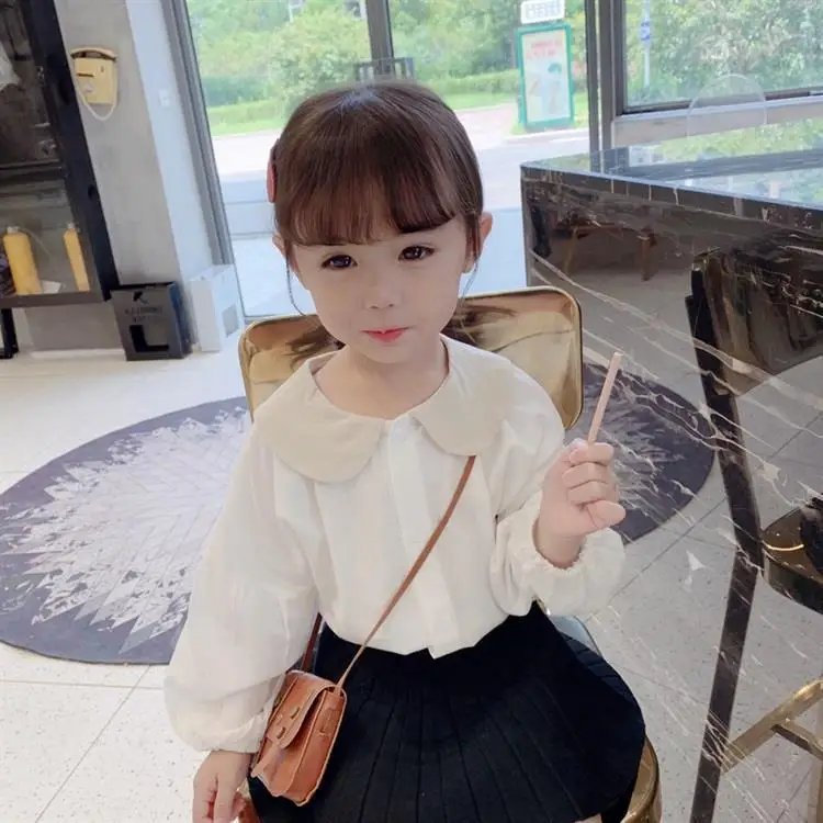 Блузка WLG для маленьких девочек детская рубашка с круглым воротником и длинным