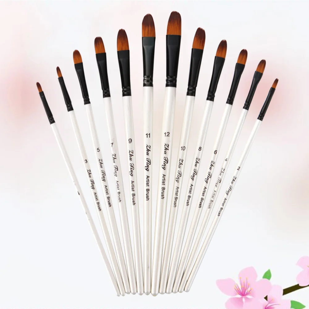 

12 Pcs Professional Paint Brush Round Pointed Tip Nylon Hair Artist Brush for Acrylic Watercolor Oil Painting (White)