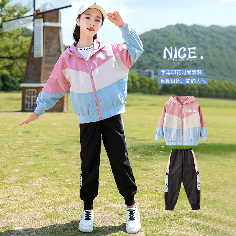 

Комплект одежды для девочек из 2 предметов, куртка и штаны, спортивный костюм с буквенным принтом, Детская осенняя повседневная одежда, коре...