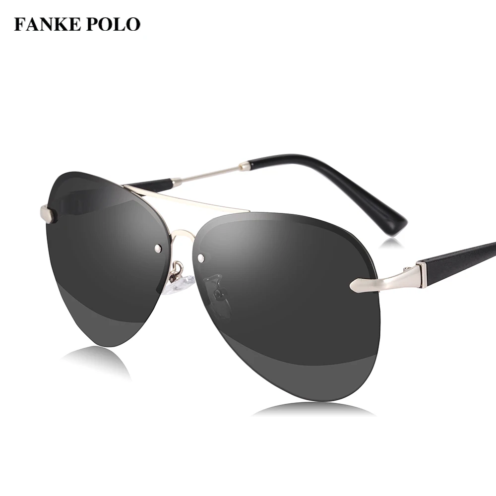 FANKEPOLO new men's retro sun eye round metal polarizer luxury brand designer sun eye black driving mirror goggles fashion - Цвет линз: Silver temple