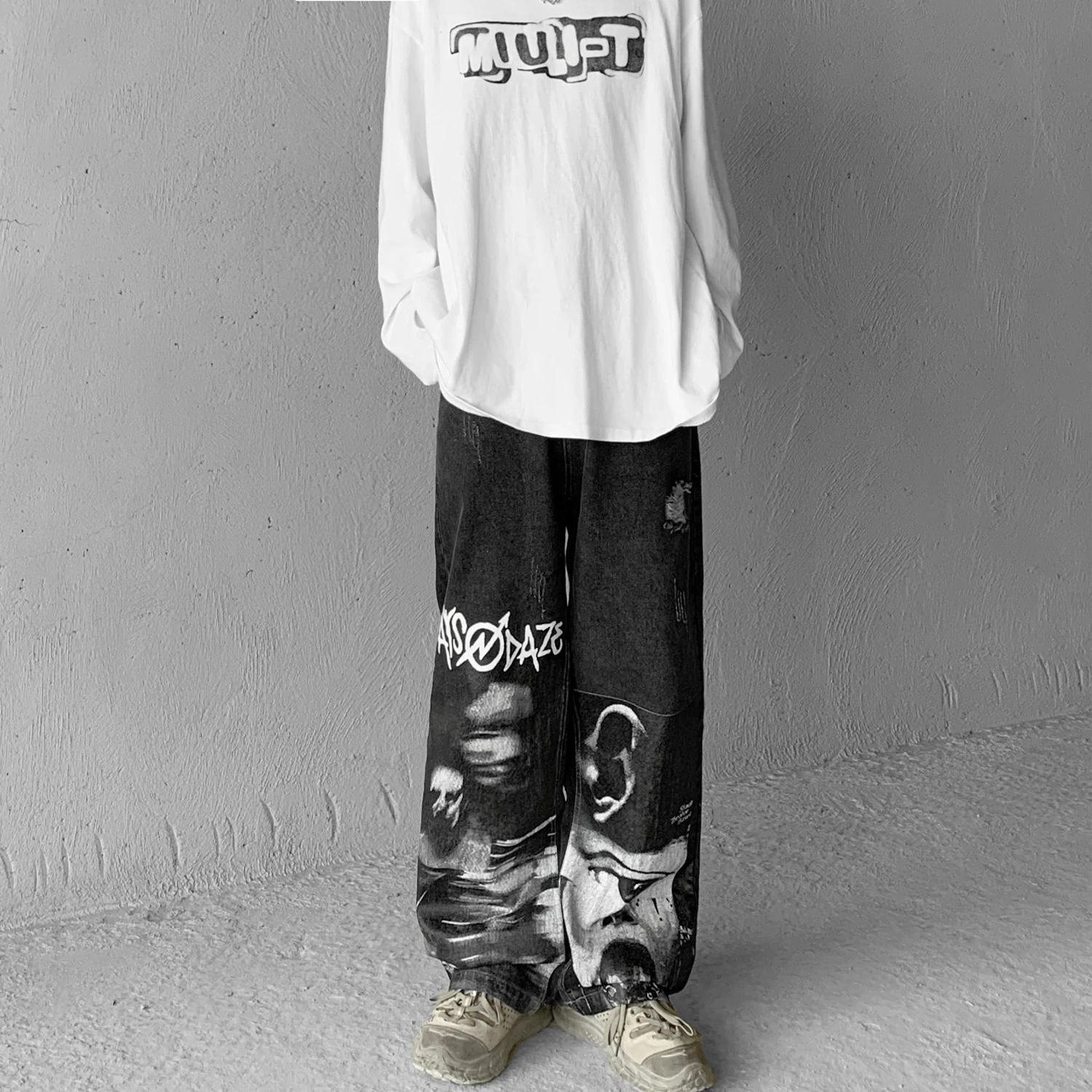 

2021 character print jeans streetwear women denim jeans for men hip hop pants fashion baggy jeans punk pants 2006--01