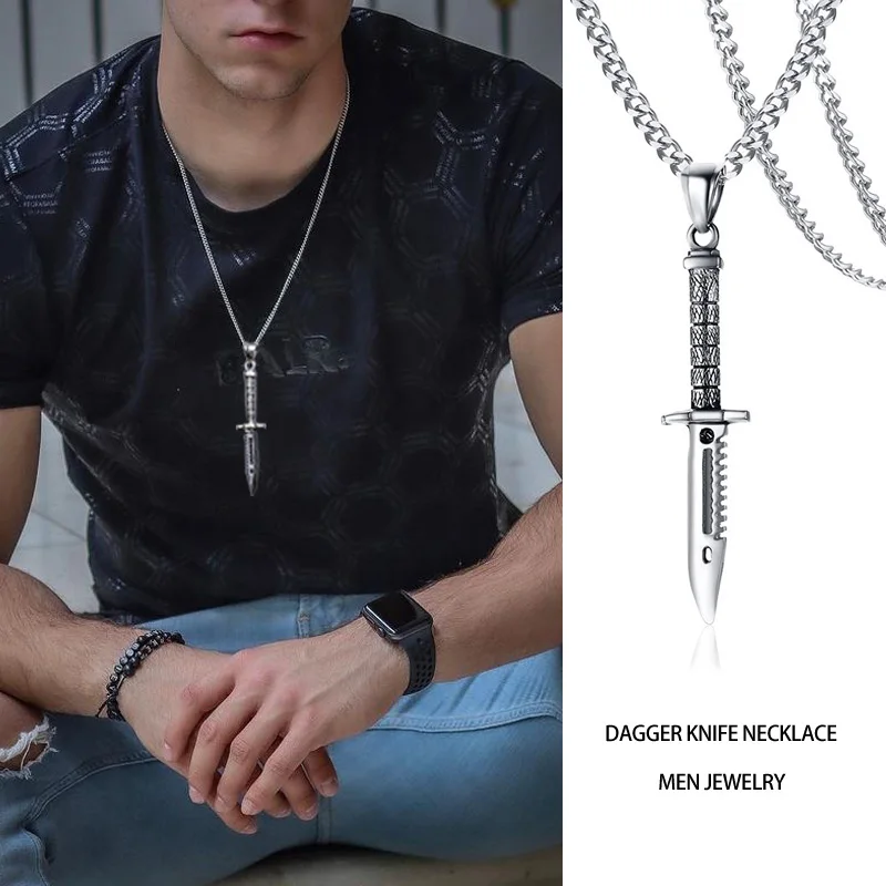 

Knife Necklace Dagger Pendant for Men Combat Knife Charm Necklace Military Survival Stainless Steel Jewelry