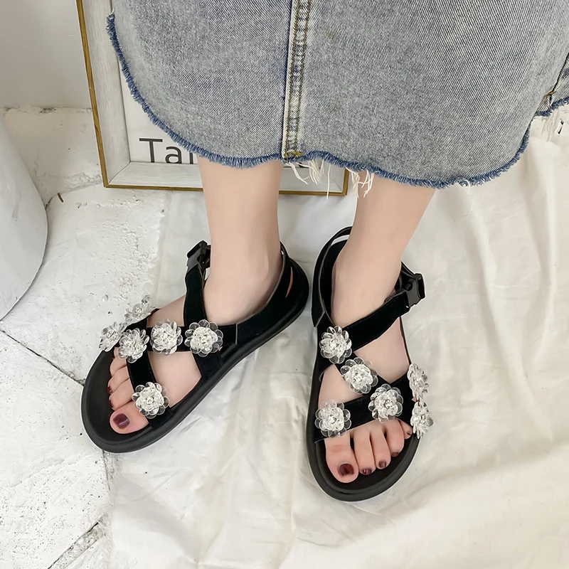

Clear Heels Beige Heeled Sandals Low-Heeled Shoes With Strap 2021 Women's All-Match Black Low-heeled Girls Fashion New Gladiator
