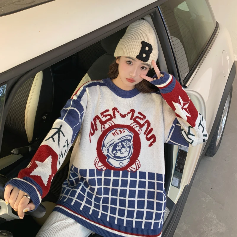 Жаккардовое платье-свитер Make wind tide space модная цветная Верхняя одежда без