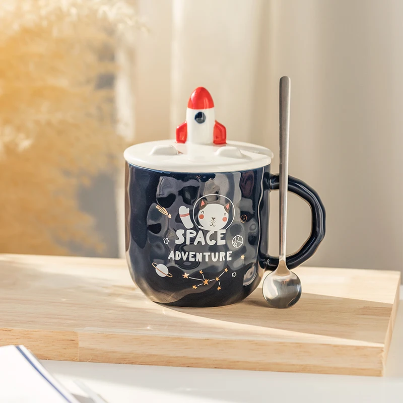 

Creative Ceramic Mug With Cover Spoon Cute Boys Cup Children Home Student Water Cup Office Couple Gift Teaware Canecas Drinkware