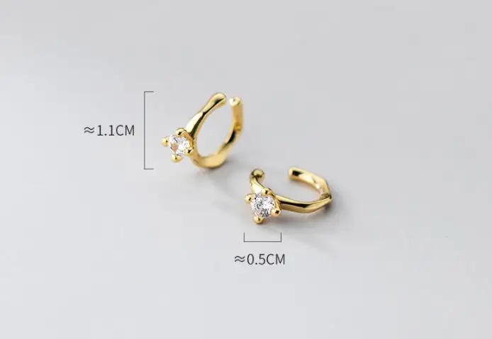 

1pair (No pierced) Real. 925 Sterling Silver Jewelry CZ Solitaire Wave Clip On Cuff Earrings otica Ear-Bone C-G8764