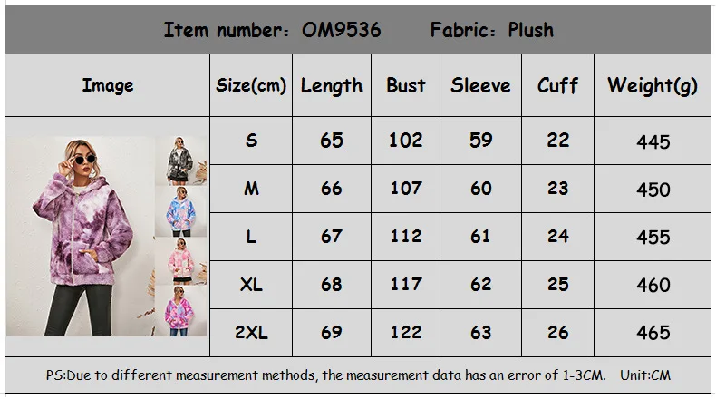 

Mandylandy Autumn Winter Fashion Loose Pockets Tie-Dye Printed Plush Coat Women's Casual Turn-down Collar Zipper Hooded Jacket