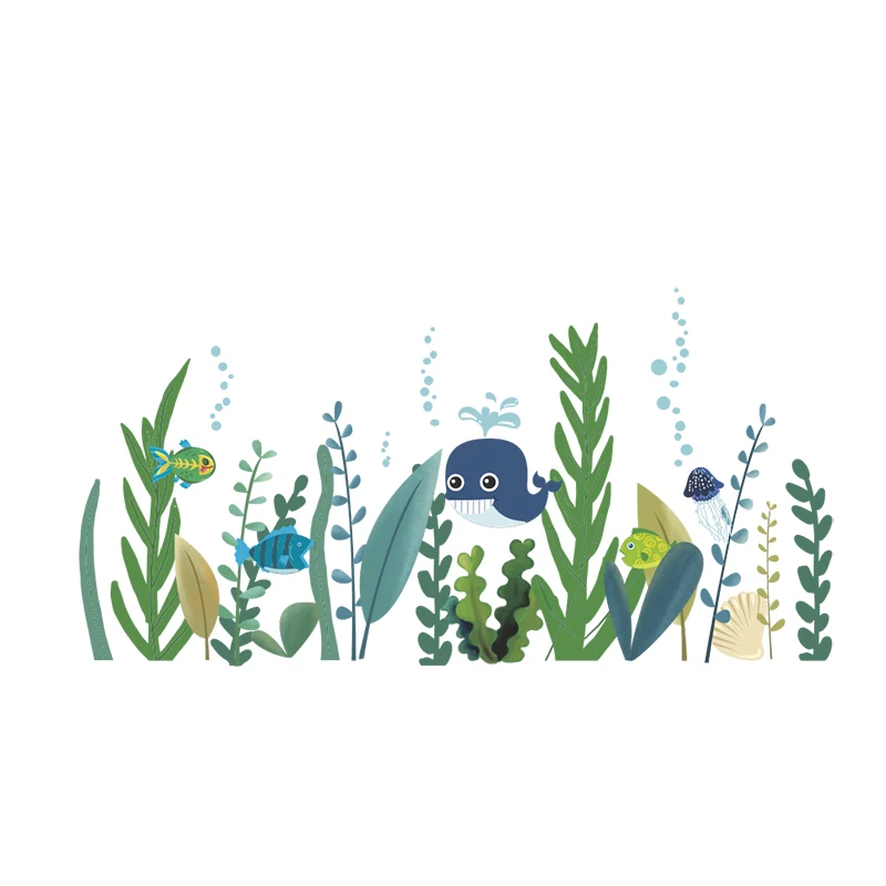 Мультфильм подморье Кит Рыба водоросли наклейки на стену для домашнего декора