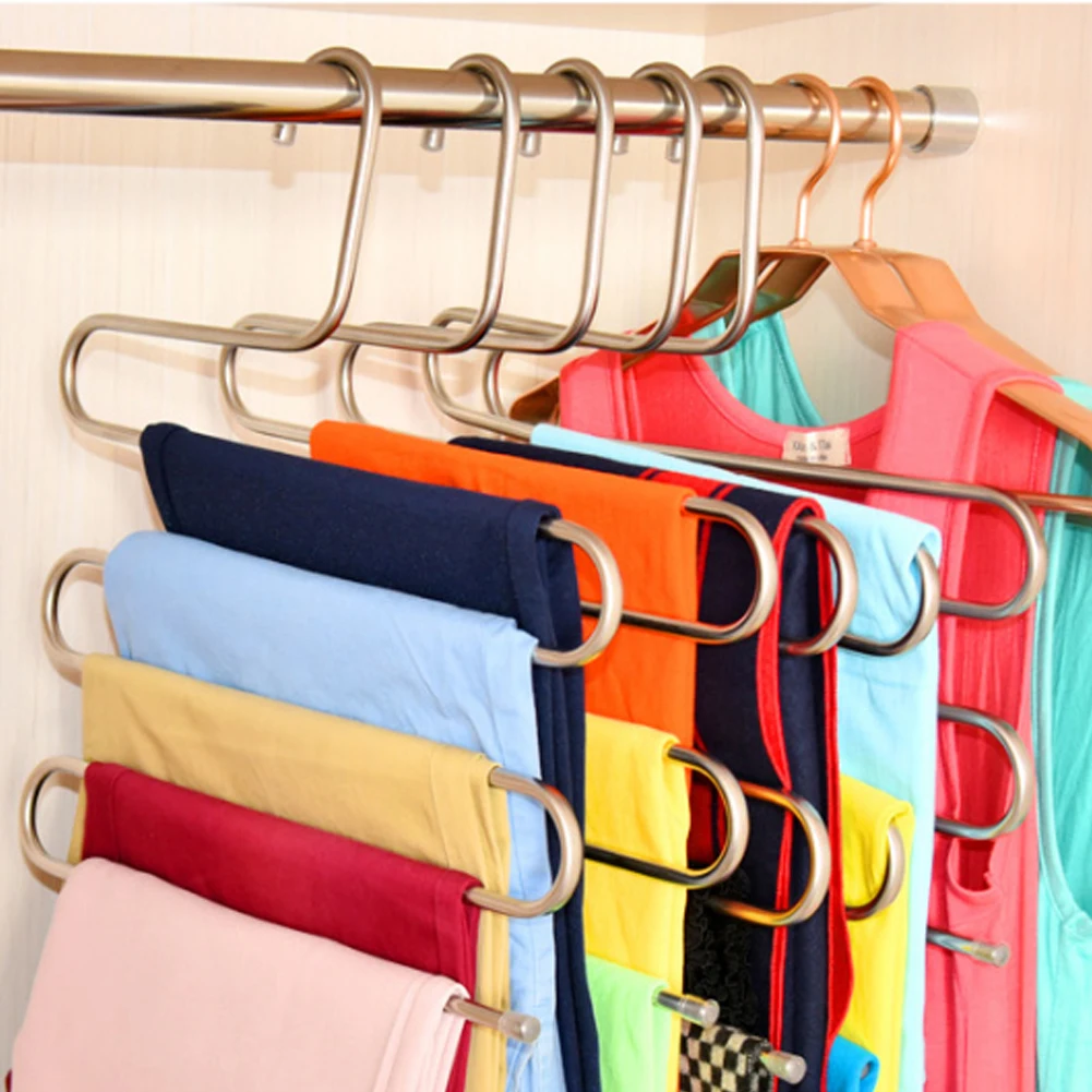 

2pcs Stainless Steel Hook Creative 5 Layer S Shape Hanger Home Towel Tie Hanging Hook Home Accessory Railing Kitchen Bedroom