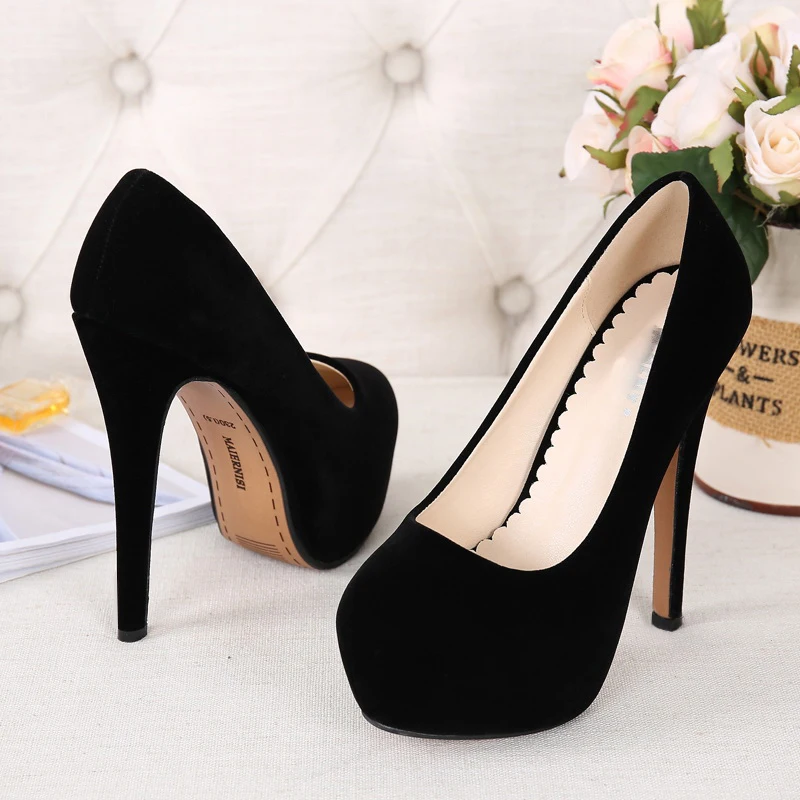 

Extreme High Heels Platform Pumps 14cm Sexy Ladies Shoes Party Stiletto Heels 4cm Waterproof Women's Shoes Size 46 Round-Toe