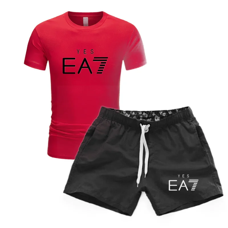 

Casual Men's Sets Summer Tracksuit Men Print Short Sleeve T-shirt 2 Piece+Shorts Quick Drying Short Set Fashion Sportswear male