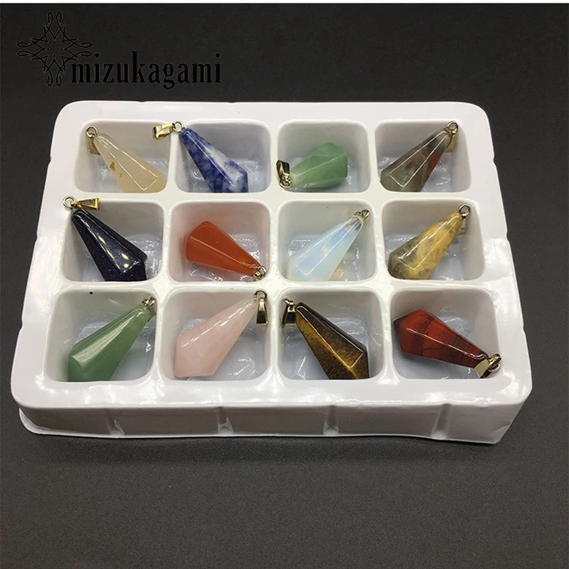 12 шт./кор. подвески из природного камня кулон камень шестиугольная конус жизни