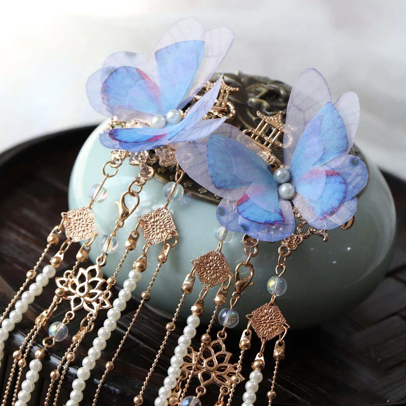 1 пара головной убор в старинном стиле Hanfu шпилька для волос ручная работа бабочка