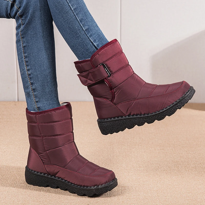 

2022 New Winter High-top Plush Boots Water Proof Hook Loop Plus Velvet Women's Shoes Long Tube Outdoor Snow Boots