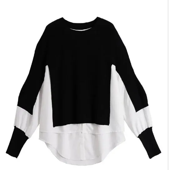

New 2020 Autumn European Fashion Knitwear Women's Lazy Style Stitching Loose Pullover Sweater Femme Students Knitwear