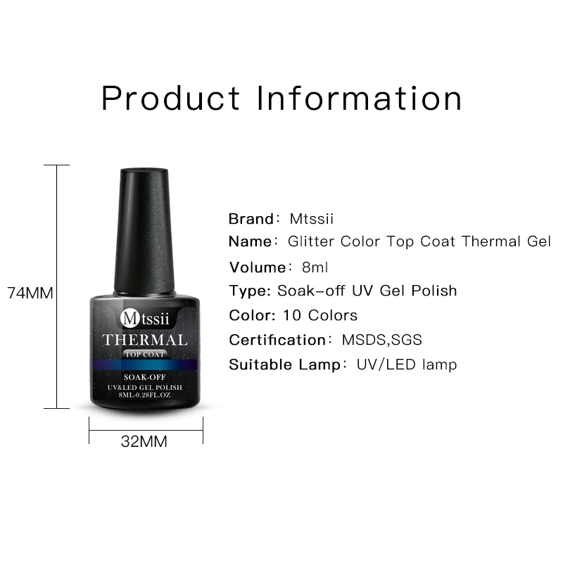 

Mtssii 3Colors Temperature Color Changing Nail Gel Holographic Glitter Effect Thermal Color Changing Gel Soak Off UV Gel Varnish
