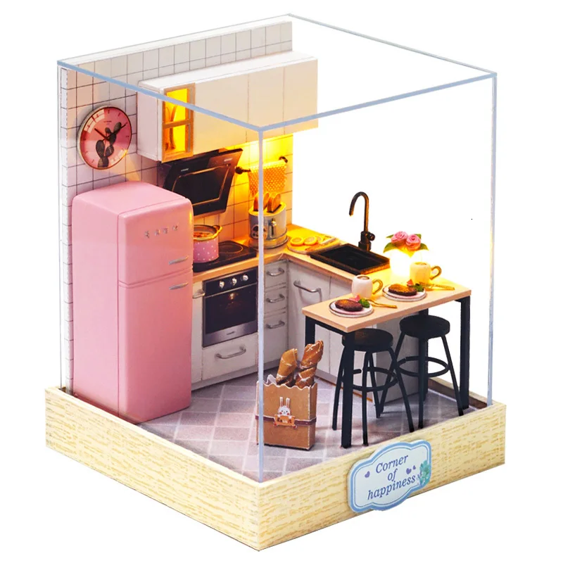 QT27 Кукольный дом мебель Diy Миниатюрный 3D Деревянный Miniaturas кукольный домик игрушки для детей подарки на день рождения Каса дневник котенка куклы - Цвет: QT27